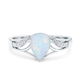 Teardrop Dainty Art Deco Pear Wedding Engagement Bridal Ring Round Simulated Cubic Zirconia 925 Sterling Silver