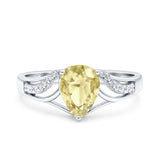 Teardrop Dainty Art Deco Pear Wedding Engagement Bridal Ring Round Simulated Cubic Zirconia 925 Sterling Silver