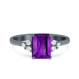 Emerald Cut Art Deco Wedding Engagement Ring Round Simulated Cubic Zirconia 925 Sterling Silver