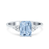 Emerald Cut Art Deco Wedding Engagement Ring Round Simulated Cubic Zirconia 925 Sterling Silver