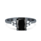 Emerald Cut Art Deco Wedding Engagement Ring Round Simulated Cubic Zirconia 925 Sterling Silver