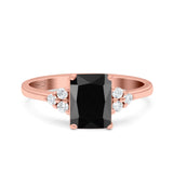 Emerald Cut Art Deco Wedding Engagement Ring Round Simulated Cubic Zirconia 925 Sterling Silver