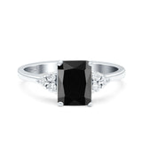 Emerald Cut Art Deco Wedding Engagement Ring Round Simulated Cubic Zirconia 925 Sterling Silver