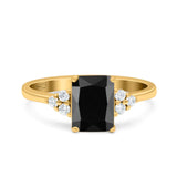 Emerald Cut Art Deco Wedding Engagement Ring Round Simulated Cubic Zirconia 925 Sterling Silver