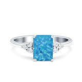 Emerald Cut Art Deco Wedding Engagement Ring Round Simulated Cubic Zirconia 925 Sterling Silver