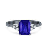 Emerald Cut Art Deco Wedding Engagement Ring Round Simulated Cubic Zirconia 925 Sterling Silver