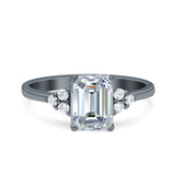 Emerald Cut Art Deco Wedding Engagement Ring Round Simulated Cubic Zirconia 925 Sterling Silver