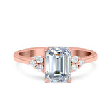 Emerald Cut Art Deco Wedding Engagement Ring Round Simulated Cubic Zirconia 925 Sterling Silver