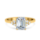 Emerald Cut Art Deco Wedding Engagement Ring Round Simulated Cubic Zirconia 925 Sterling Silver