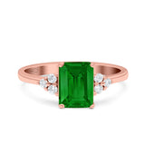 Emerald Cut Art Deco Wedding Engagement Ring Round Simulated Cubic Zirconia 925 Sterling Silver