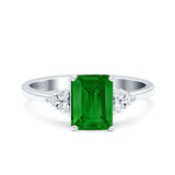 Emerald Cut Art Deco Wedding Engagement Ring Round Simulated Cubic Zirconia 925 Sterling Silver