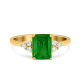 Emerald Cut Art Deco Wedding Engagement Ring Round Simulated Cubic Zirconia 925 Sterling Silver