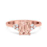 Emerald Cut Art Deco Wedding Engagement Ring Round Simulated Cubic Zirconia 925 Sterling Silver