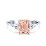 Emerald Cut Art Deco Wedding Engagement Ring Round Simulated Cubic Zirconia 925 Sterling Silver