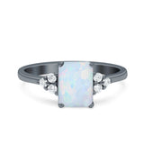 Emerald Cut Art Deco Wedding Engagement Ring Round Simulated Cubic Zirconia 925 Sterling Silver