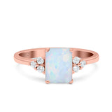 Emerald Cut Art Deco Wedding Engagement Ring Round Simulated Cubic Zirconia 925 Sterling Silver