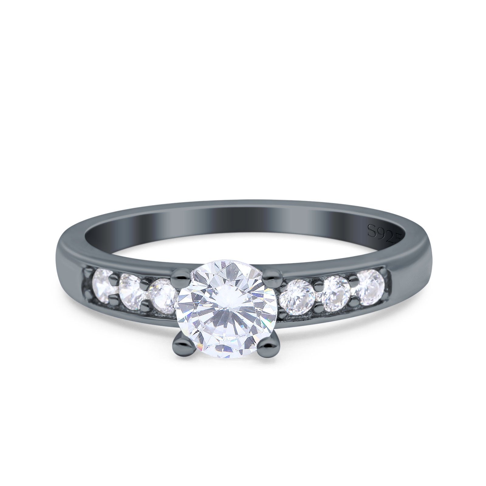 Art Deco Wedding Engagement Bridal Ring Round Simulated Cubic Zirconia 925 Sterling Silver