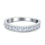 Half Eternity Band Wedding Ring Round Simulated Cubic Zirconia 925 Sterling Silver (3mm)