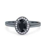 Halo Oval Art Deco Wedding Engagement Bridal Ring Round Simulated Cubic Zirconia 925 Sterling Silver