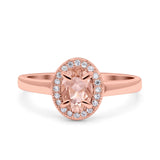 Halo Oval Art Deco Wedding Engagement Bridal Ring Round Simulated Cubic Zirconia 925 Sterling Silver