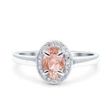 Halo Oval Art Deco Wedding Engagement Bridal Ring Round Simulated Cubic Zirconia 925 Sterling Silver