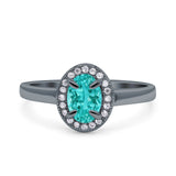 Halo Oval Art Deco Wedding Engagement Bridal Ring Round Simulated Cubic Zirconia 925 Sterling Silver