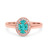 Halo Oval Art Deco Wedding Engagement Bridal Ring Round Simulated Cubic Zirconia 925 Sterling Silver