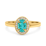 Halo Oval Art Deco Wedding Engagement Bridal Ring Round Simulated Cubic Zirconia 925 Sterling Silver