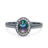 Halo Oval Art Deco Wedding Engagement Bridal Ring Round Simulated Cubic Zirconia 925 Sterling Silver