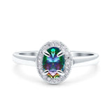 Halo Oval Art Deco Wedding Engagement Bridal Ring Round Simulated Cubic Zirconia 925 Sterling Silver