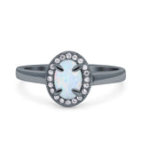 Halo Oval Art Deco Wedding Engagement Bridal Ring Round Simulated Cubic Zirconia 925 Sterling Silver