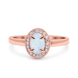 Halo Oval Art Deco Wedding Engagement Bridal Ring Round Simulated Cubic Zirconia 925 Sterling Silver