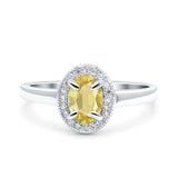 Halo Oval Art Deco Wedding Engagement Bridal Ring Round Simulated Cubic Zirconia 925 Sterling Silver