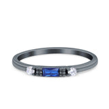 Simple Baguette Shape Wedding Ring Round Simulated Blue Sapphire CZ 925 Sterling Silver (2mm)