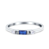 Simple Baguette Shape Wedding Ring Round Simulated Blue Sapphire CZ 925 Sterling Silver (2mm)