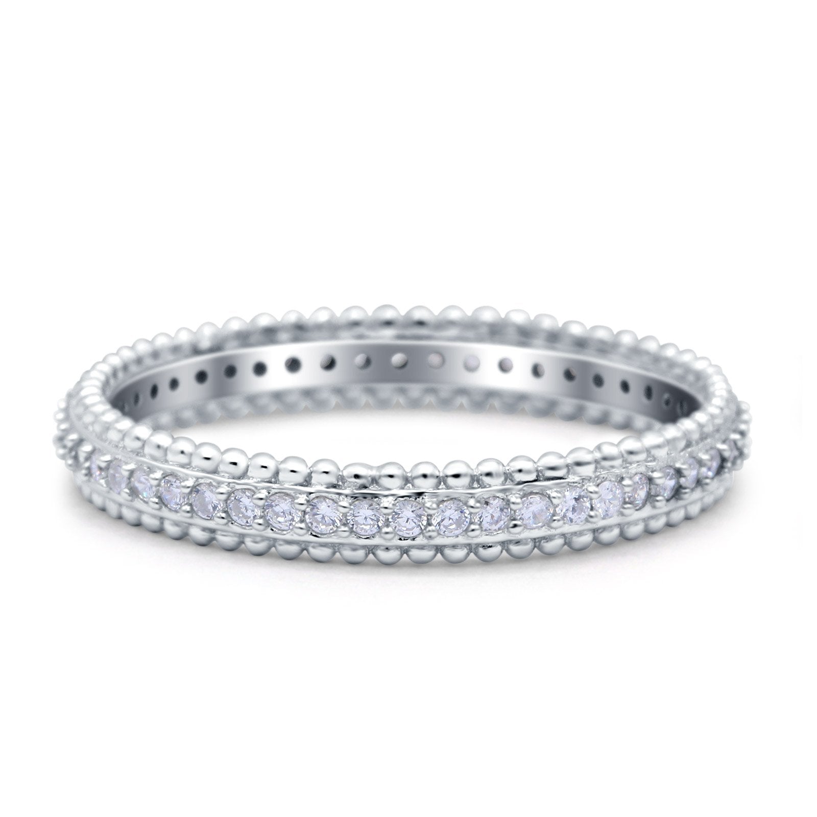 Full Eternity Band Wedding Ring Round Simulated Cubic Zirconia 925 Sterling Silver (3mm)