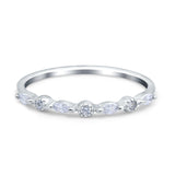Half Eternity Marquise Band Wedding Ring Round Simulated Cubic Zirconia 925 Sterling Silver (1.8mm)