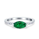 Art Deco Wedding Ring Marquise Simulated Cubic Zirconia 925 Sterling Silver