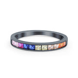 Multiple Colour Ring Wedding Engagement Band Princess Simulated Cubic Zirconia 925 Sterling Silver (2.8mm)