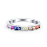 Multiple Colour Ring Wedding Engagement Band Princess Simulated Cubic Zirconia 925 Sterling Silver (2.8mm)
