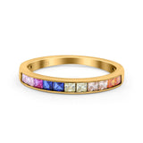 Multiple Colour Ring Wedding Engagement Band Princess Simulated Cubic Zirconia 925 Sterling Silver (2.8mm)