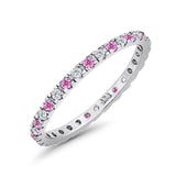 Stackable Band Ring Round Eternity Simulated CZ 925 Sterling Silver