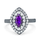Marquise Vintage Halo Wedding Ring Simulated Cubic Zirconia 925 Sterling Silver