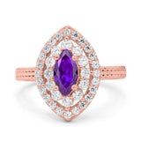 Marquise Vintage Halo Wedding Ring Simulated Cubic Zirconia 925 Sterling Silver