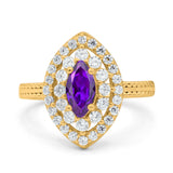 Marquise Vintage Halo Wedding Ring Simulated Cubic Zirconia 925 Sterling Silver
