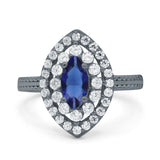 Marquise Vintage Halo Wedding Ring Simulated Cubic Zirconia 925 Sterling Silver