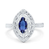 Marquise Vintage Halo Wedding Ring Simulated Cubic Zirconia 925 Sterling Silver