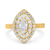 Marquise Vintage Halo Wedding Ring Simulated Cubic Zirconia 925 Sterling Silver