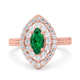 Marquise Vintage Halo Wedding Ring Simulated Cubic Zirconia 925 Sterling Silver