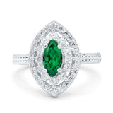 Marquise Vintage Halo Wedding Ring Simulated Cubic Zirconia 925 Sterling Silver